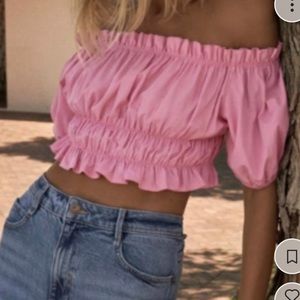 Zara poplin pink off the shoulder top